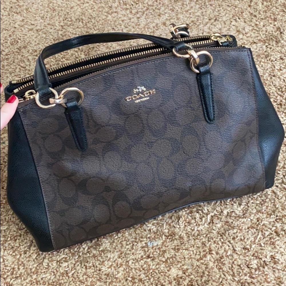 Brown and black leather Coach bag